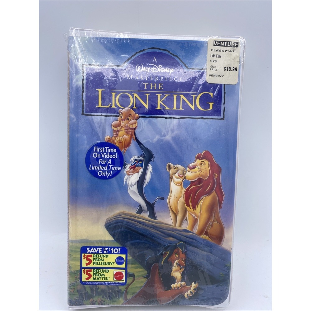 VTG The Lion King VHS Disney Masterpiece Sealed 1995 Clamshell Case Venture Tag
